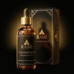 "Rami Hair Oil premium herbal hair oil bottle for scalp nourishment and hair care."