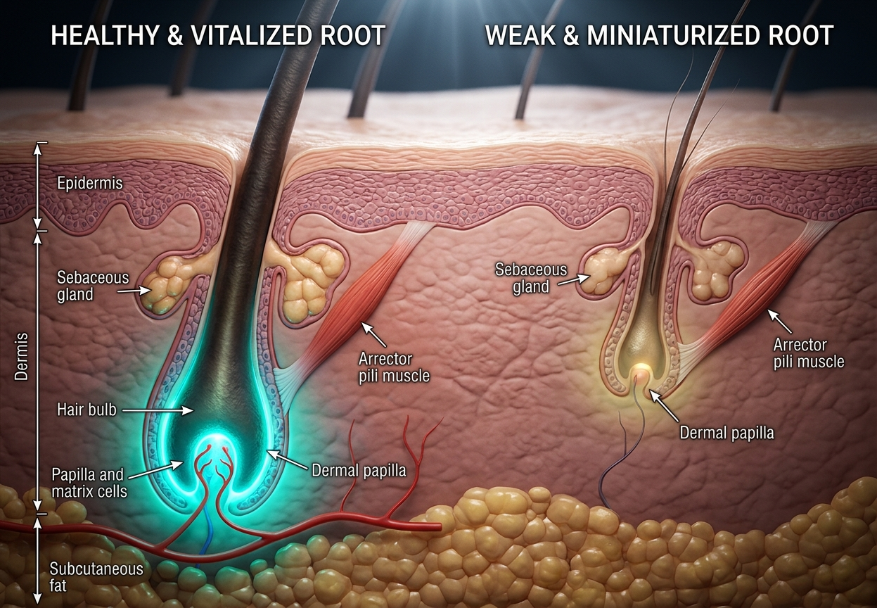 Healthy Root vs Weak Root Scalp Anatomy Comparison