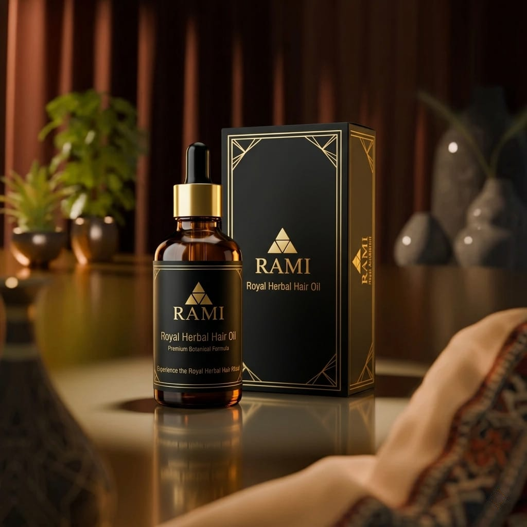 Rami Hair Oil made with almond oil, kalonji oil, amla and rosemary using a slow cold infusion process.